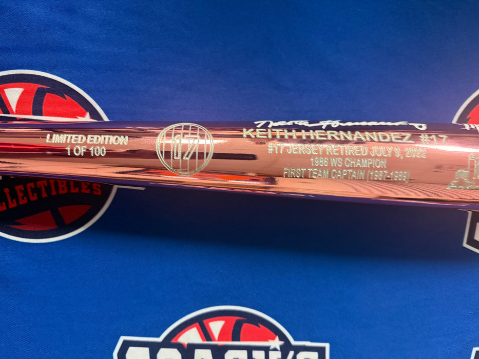 Keith Hernandez Autographed Special Limited Edition PINK CHROME Baseball Bat w/ Mets #17 Retired (JSA)