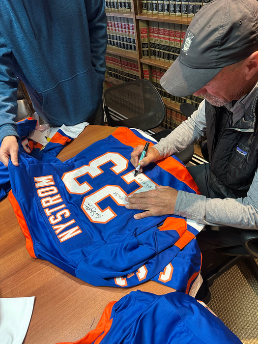 Bobby Nystrom Autographed CUSTOM NY Islanders Jersey w/ 4x SC 80, 81, 82, 83 (JSA)