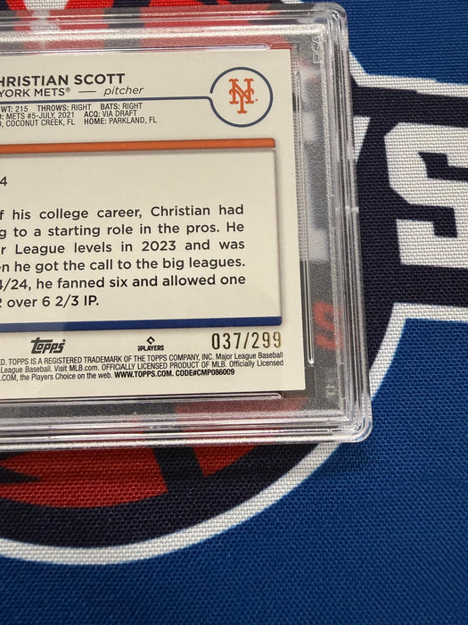 Christian Scott Autographed 2024 Topps Chrome Orange Refractor #037/299 Rookie Card (PSA SLAB)