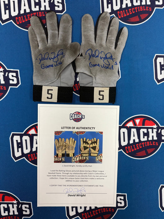 GAME USED David Wright Autographed PAIR of Nike Batting Gloves w/ Game Used Inscription (Beckett)