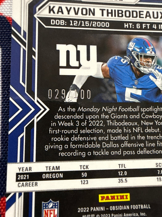 Kayvon Thibodeaux Autographed 2022 Panini Obsidian 29/100 Rookie Card (GTP)