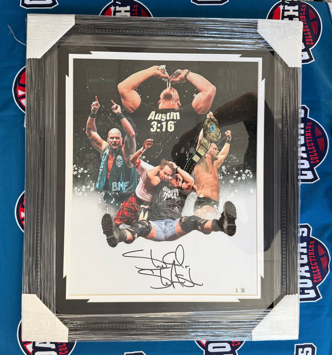 FRAMED Stone Cold Steve Austin Autographed 16x20 Custom Edit Collage Photo (Beckett)