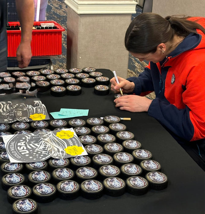 Megan Keller Autographed 2026 Olympic Golden Goal Custom Puck (JSA)