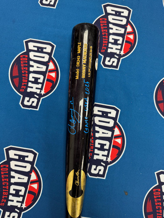 Ronny Mauricio Autographed GAME USED Bat from 2025 Season w/ Inscr (JSA)