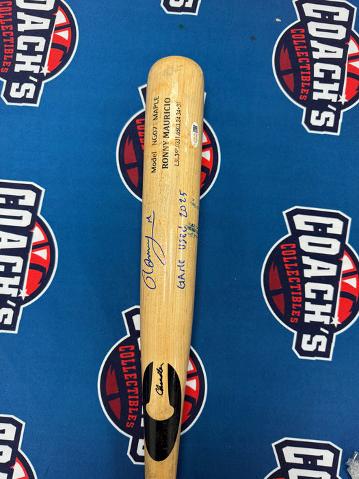 Ronny Mauricio Autographed GAME USED Bat from 2025 Season w/ Inscr (JSA)