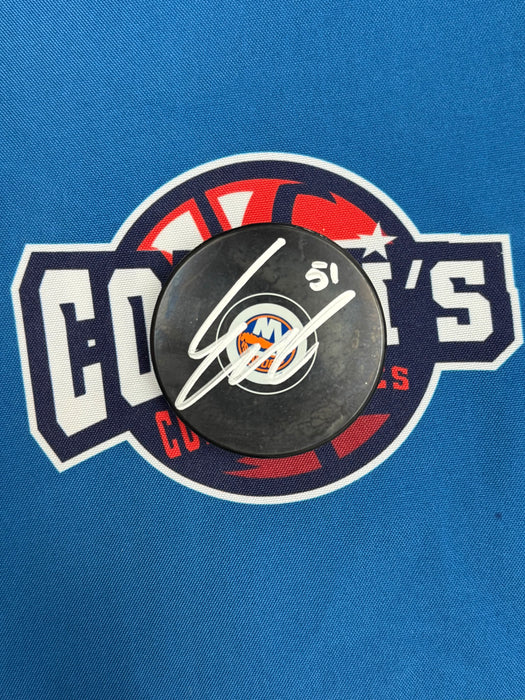 Emil Heineman Autographed NY Islanders Logo Puck (JSA)