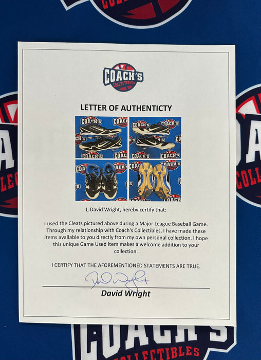 GAME USED David Wright Autographed PAIR of Blue Nike Cleats w/ Game Used Inscription (Beckett)