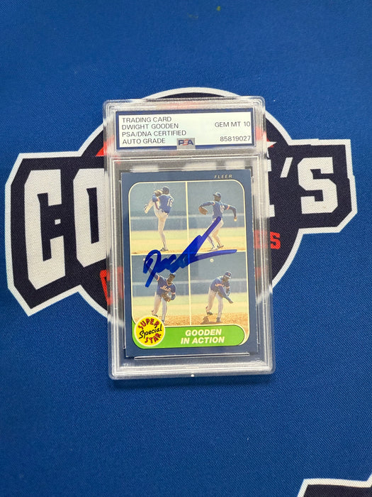 Dwight “Doc” Gooden Autographed 1986 Fleer “In Action” Card Gem 10 Auto (PSA SLAB)