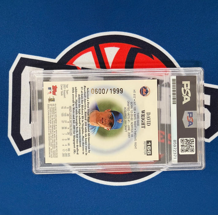 David Wright Autographed 2002 Topps Pristine #0600/1999 Rookie Card Refractor Gem 10 Auto (PSA SLAB)