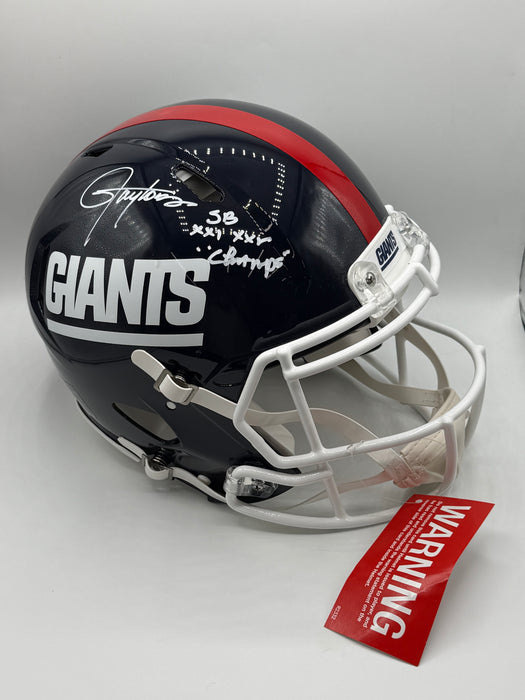 Lawrence Taylor Autographed NY Giants Full Size Retro Spd Authentic Helmet w/ SB Champs Inscription (JSA)