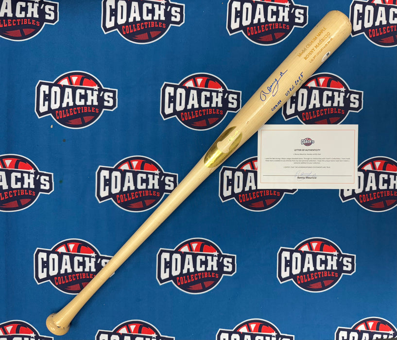 Ronny Mauricio Autographed GAME USED Bat from 2025 Season w/ Inscr (JSA)
