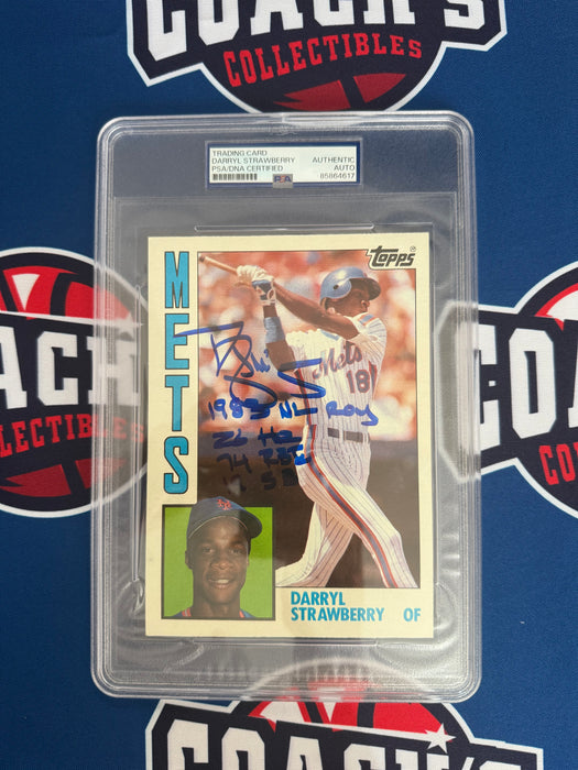 Darryl Strawberry Autographed 1984 JUMBO Topps 5x7 Rookie Card w/ Multiple Inscriptions (PSA SLAB)