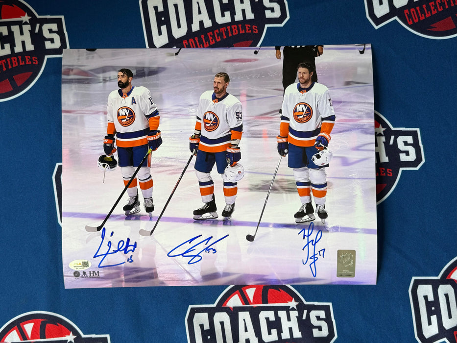 Cal Clutterbuck, Matt Martin & Casey Cizikas TRIPLE Autographed 11x14 Photo (JSA)