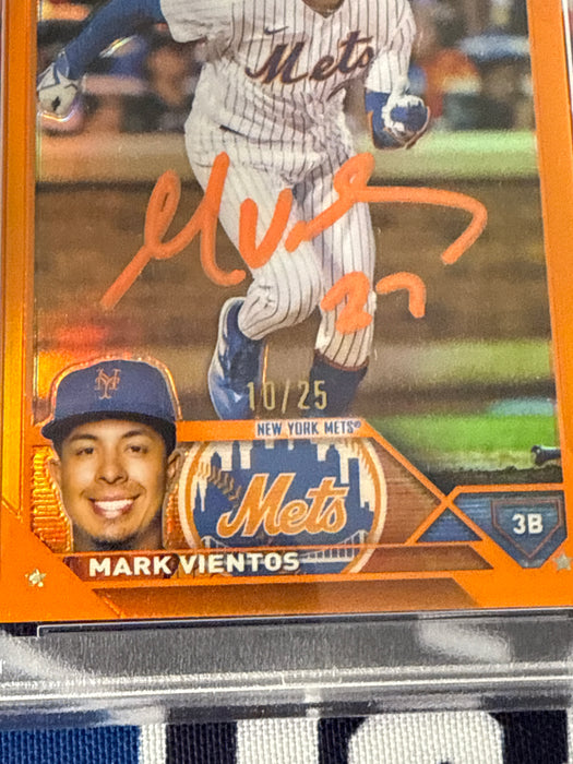 Mark Vientos Autographed Orange /25 2023 Slabbed Topps Chrome Rookie Card Gem 10 Auto (PSA SLAB)