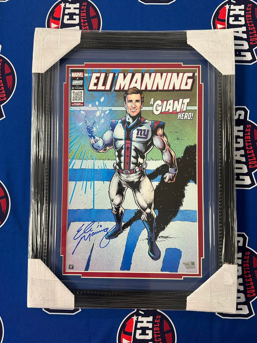 FRAMED Eli Manning Autographed 11x17 Marvel Stadium Giveaway Movie Poster (Fanatics)