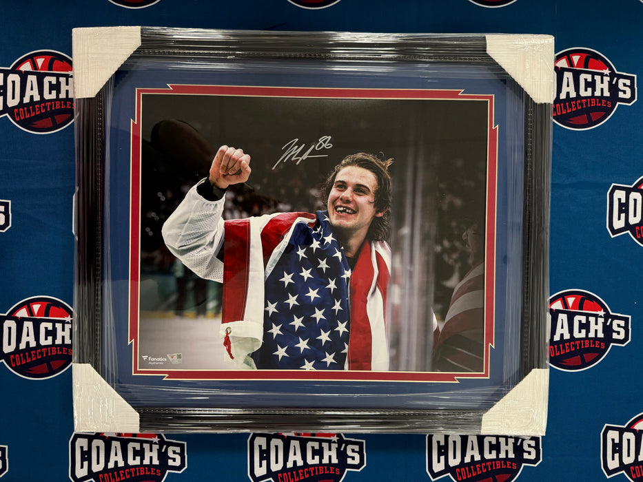 FRAMED Jack Hughes Autographed Team USA Olympic Gold 16x20 Photo (Fanatics)