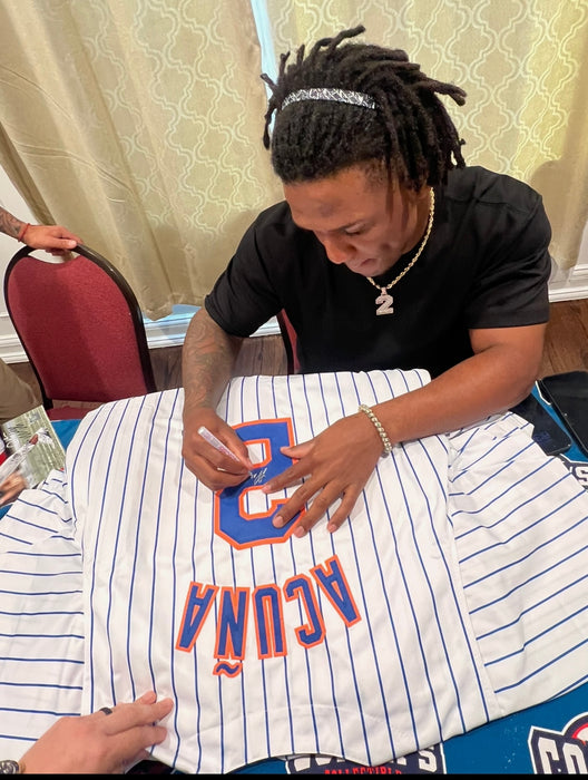 Luisangel Acuna Autographed CUSTOM NY Mets Pinstripe Jersey (JSA)