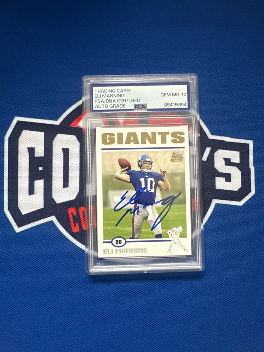 Eli Manning Autographed 2004 Topps Rookie Card Gold Foil Gem Mint 10 Auto Grade (PSA SLAB)