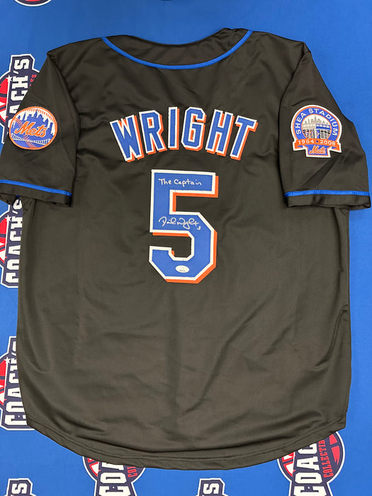 David Wright Autographed NY Mets CUSTOM Black Jersey with The Captain Inscription (JSA)