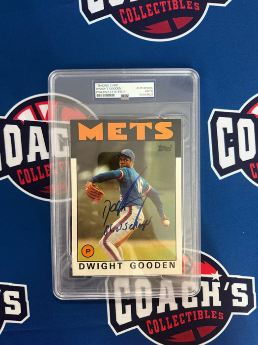 Dwight "Doc" Gooden Autographed 1986 JUMBO Topps 5x7 Card w/ 86 WS Champs (PSA SLAB)