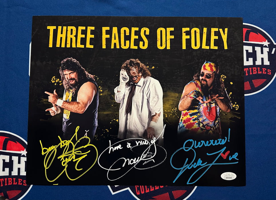 Triple Signed 11x14 Faces of Foley Custom Photo with Multi Inscriptions (JSA)