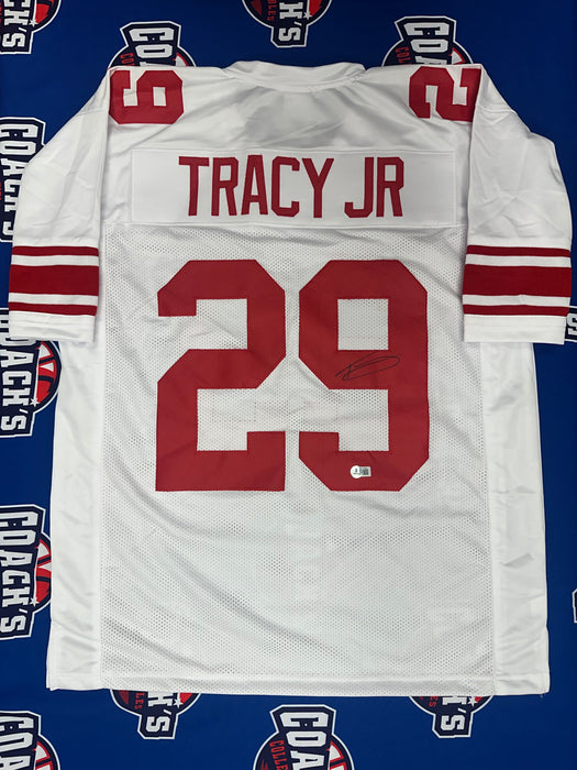 Tyrone Tracy Jr Autographed CUSTOM NY Giants White Road Jersey (Beckett)