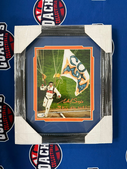 FRAMED Michael Sergio Autographed 8x10 1986 World Series Game 6 Parachutist w/ Inscription (JSA) (Copy)