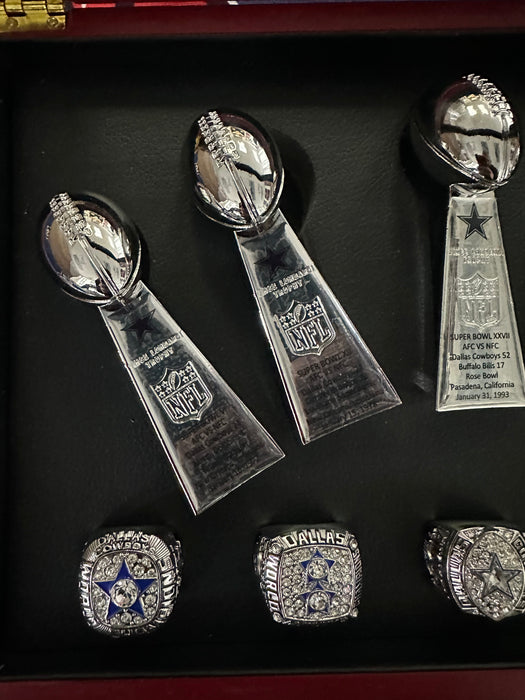 Dallas Cowboys 10pc Replica Super Bowl Ring & Trophy Set w/ Display Box