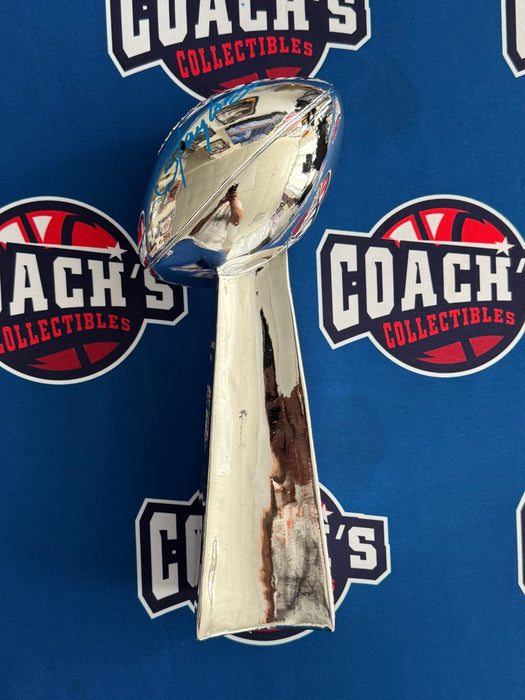 Lawrence Taylor Autographed 13" Replica Super Bowl Trophy w/ Engraved SB XXI & XXV Stats (JSA)