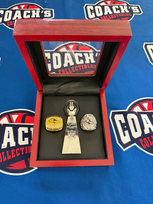 Baltimore Ravens 3pc Super Bowl Replica Ring & Lombardi Trophy Set w/ Display Box