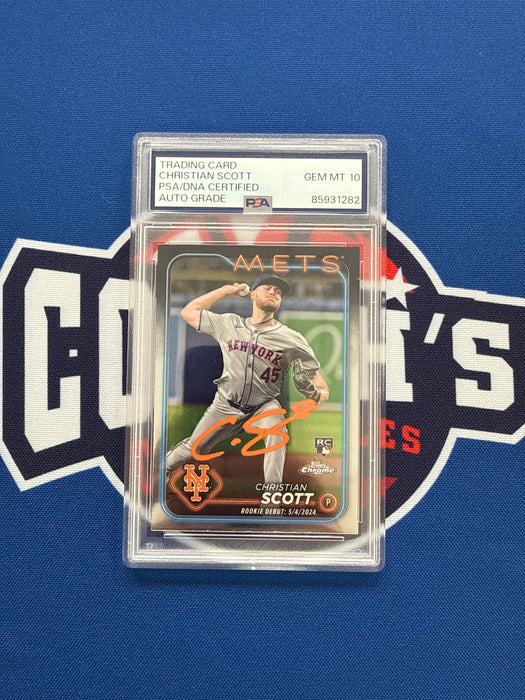 Christian Scott Autographed 2024 Topps Chrome Rookie Card #USC110 Gem 10 Auto (PSA SLAB)