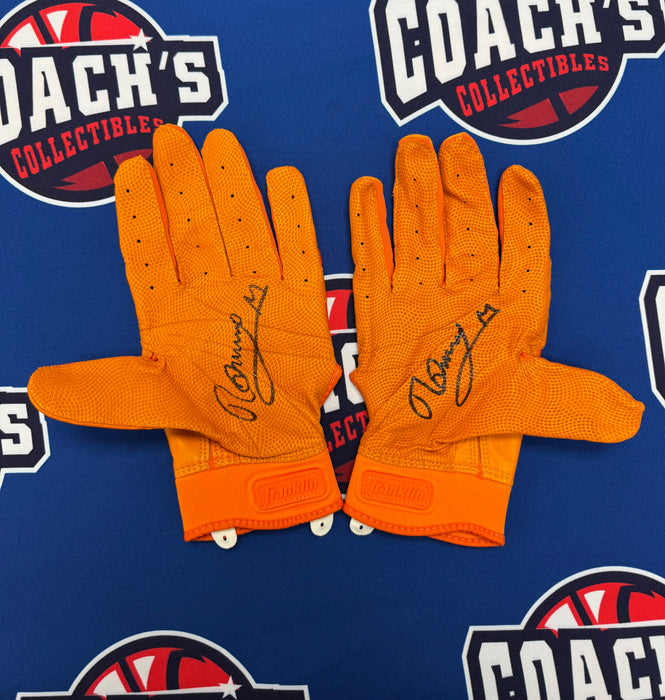 Ronny Mauricio Autographed PAIR Franklin Orange Batting Gloves (JSA)