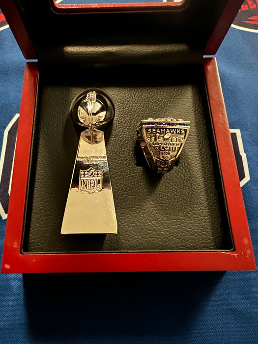 Seattle Seahawks 2pc Replica Super Bowl Ring & Trophy with Display Box