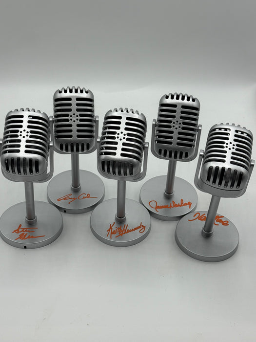 SET OF FIVE SNY TEAM Autographed 6" Silver Mini Broadcaster Microphones (JSA/Beckett)