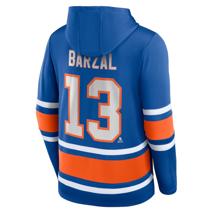 Mathew Barzal Sz SMALL New York Islanders Fanatics Name & Number Lace-Up Pullover Hoodie - Royal