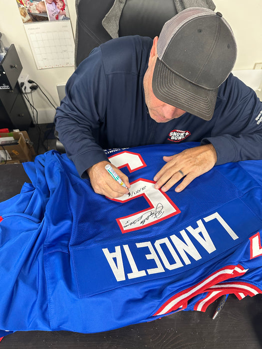 Sean Landeta Autographed CUSTOM NY Giants Jersey w/ Inscr (JSA)