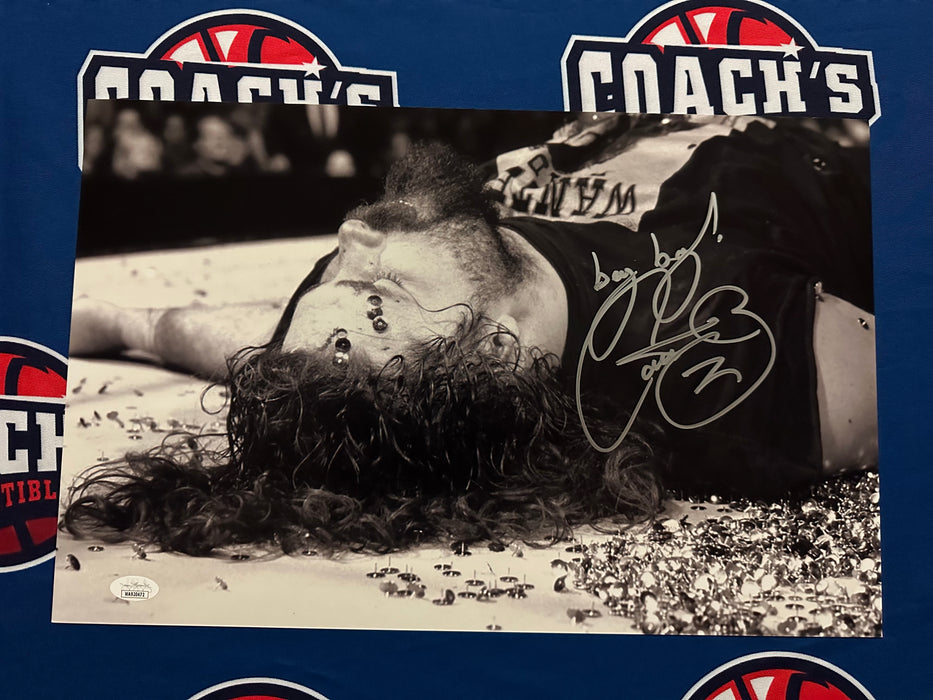 Mick Foley Autographed Catcus Jack Thumbacks in Face 11x17 Photo with Multi Inscriptions (JSA)