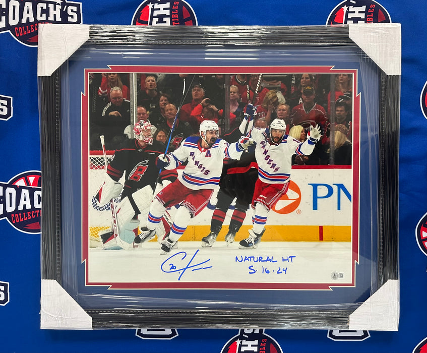 FRAMED Chis Kreider Autographed 16x20 2024 Playoff Hat Trick Photo with Inscription (Beckett)