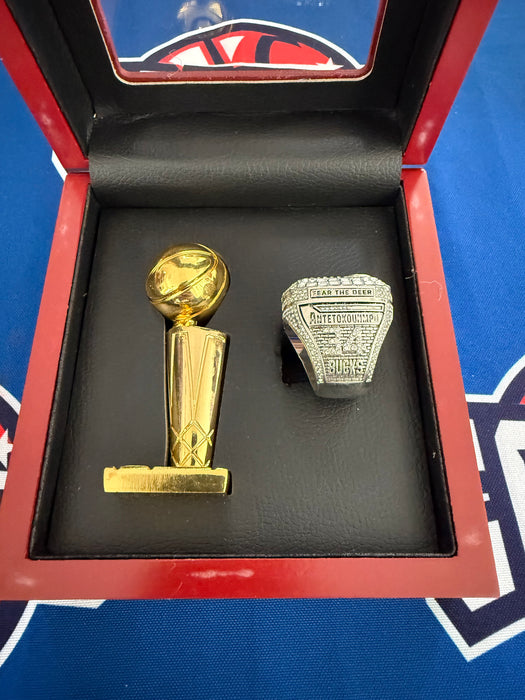 Milwaukee Bucks 2pc Replica 2021 NBA Championship Ring & Trophy with Display Box