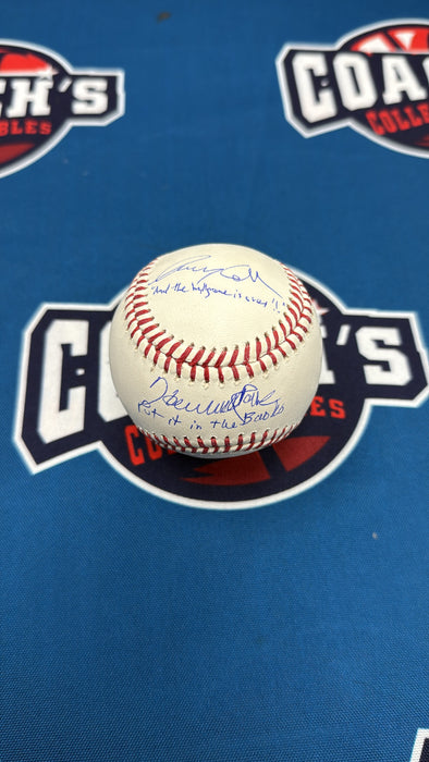 Gary Cohen & Howie Rose Autographed OML Baseball w/ Multiple Inscription (JSA)