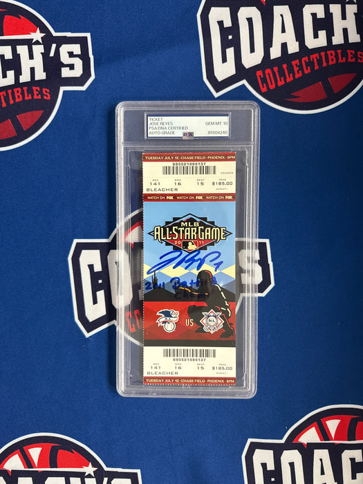 Jose Reyes Autographed 2011 MLB All Star Game Ticket with Inscription Gem 10 Auto Grade (PSA SLABBED)