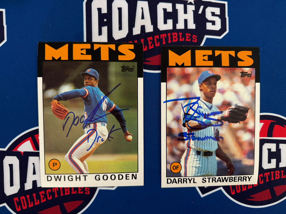 Darryl Strawberry & Doc Gooden Autographed 1986 JUMBO Topps 5x7 Cards w/ Inscriptions (JSA)