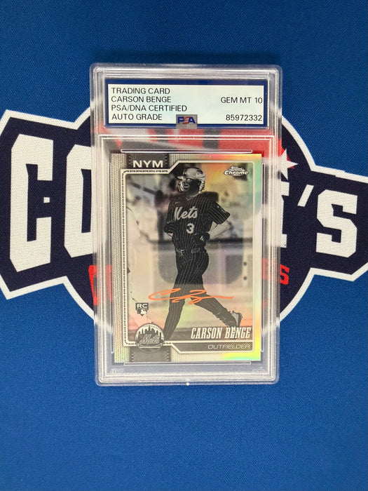 Carson Benge Autographed 2026 Topps Chrome Negative Ref Rookie Card Gem 10 Auto (PSA SLAB)