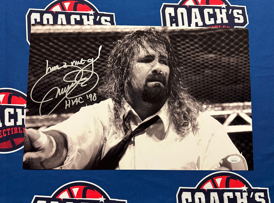Mick Foley Autographed Mankind Tooth through Lip 11x17 Photo with Multi Inscriptions (JSA)