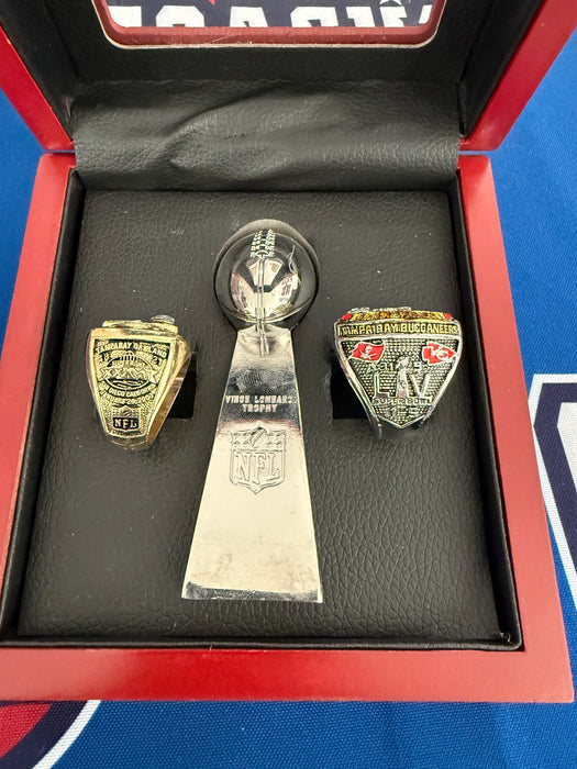 Tampa Bay Buccaneers 3pc Replica Super Bowl Ring & Lombardi Trophy Set with Display Box
