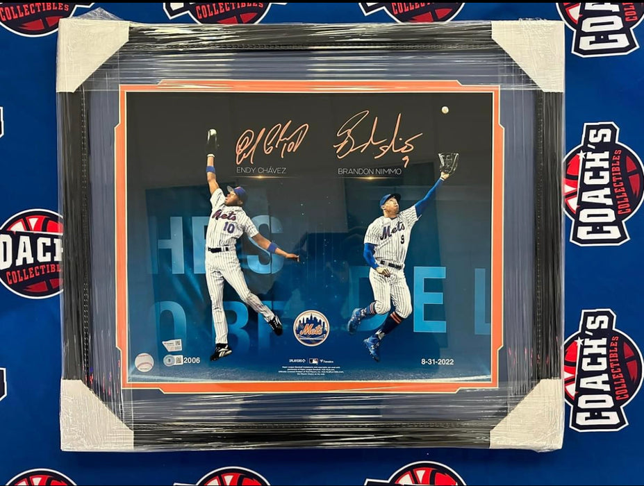 FRAMED Brandon Nimmo & Endy Chavez DUAL Autographed 16x20 The Catch Custom Edit Photo (Fanatics/Beckett)