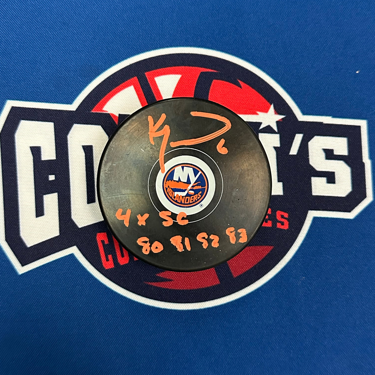 Ken Morrow Autographed NY Islanders Puck with 4x SC 80,81,82,83
