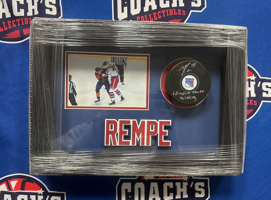Matt Rempe Autographed & Inscribed Puck in 13”x8” Custom Shadowbox Display (Beckett)