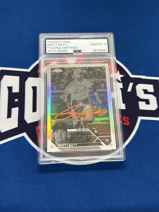 Brett Baty Autographed 2023 Topps Chrome Negative Refractor Rookie Card #204 Gem 10 Auto (PSA SLAB)