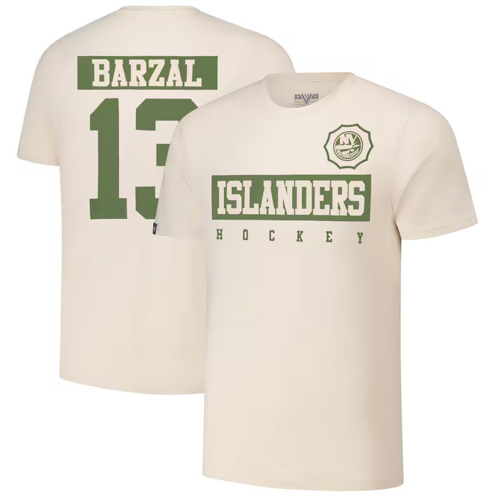 Mathew Barzal New York Islanders Levelwear 2024 NHL Military Appreciation Richmond Delta Player Name & Number T-Shirt - Khaki